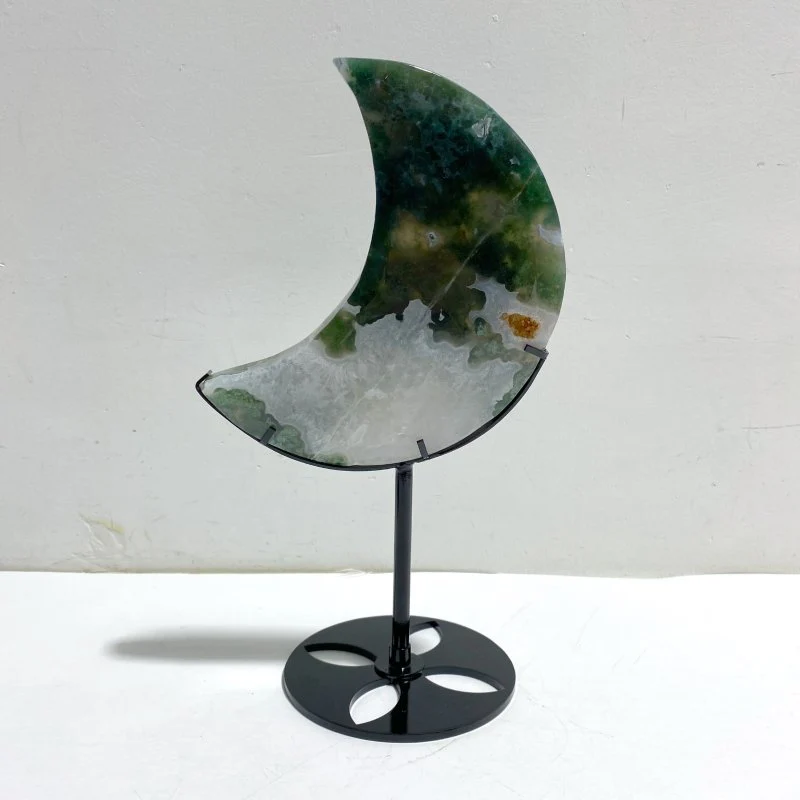 2 Pieces Large Moss Agate Moon With Stand #3 - Image 4