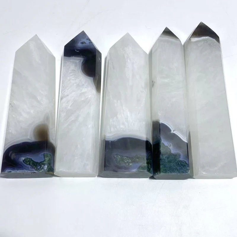 5 Pieces Large Green Moss Agate Point