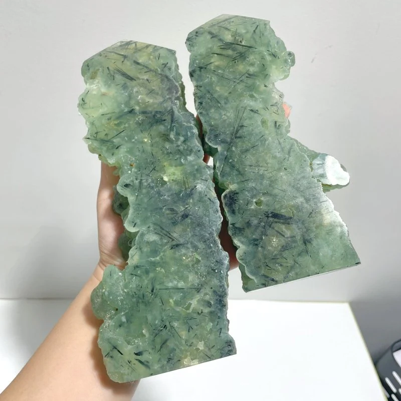 3 Pieces Large Natural Prehnite Tower Raw Side - Image 5