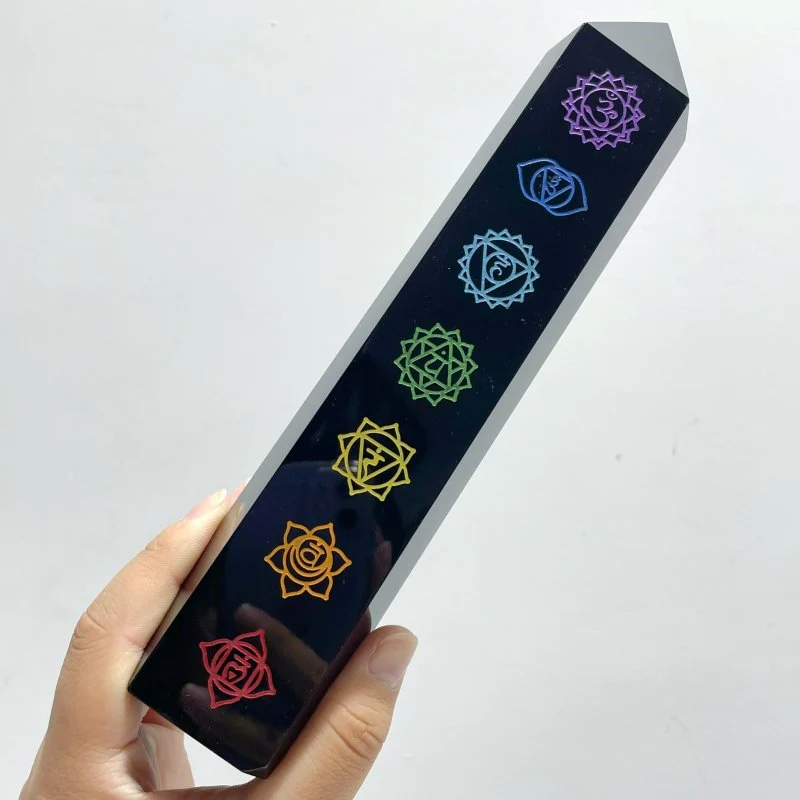 7 Pieces Large Obsidian 7 Chakra Tower Point - Image 3