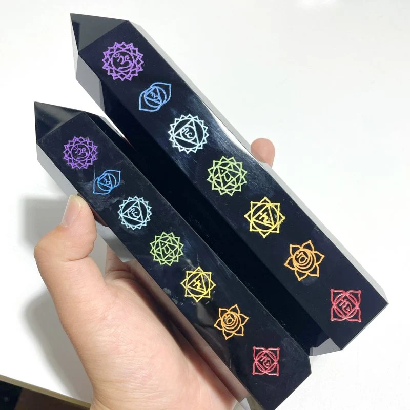 7 Pieces Large Obsidian 7 Chakra Tower Point - Image 4