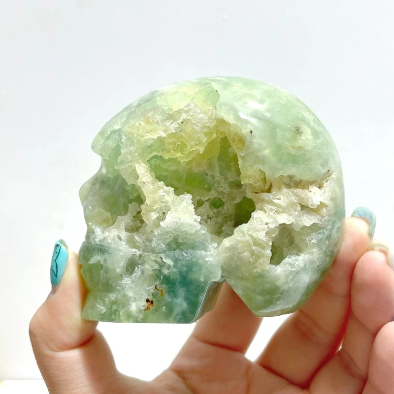 6 Pieces Green Prehnite Geode Skull Carving - Image 2