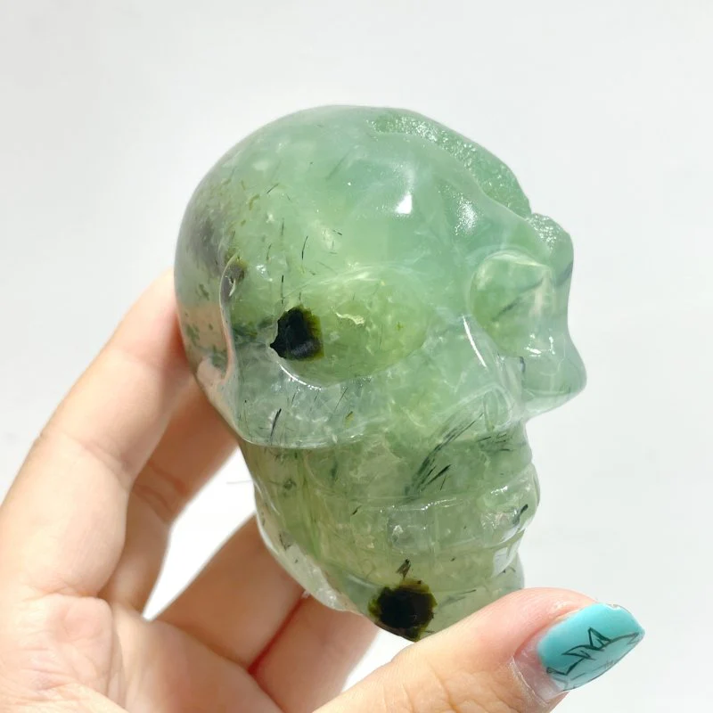 6 Pieces Green Prehnite Geode Skull Carving - Image 3
