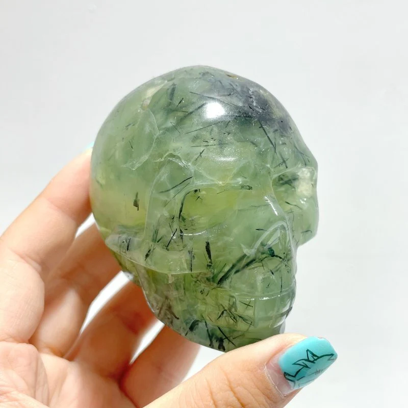 6 Pieces Green Prehnite Geode Skull Carving - Image 4