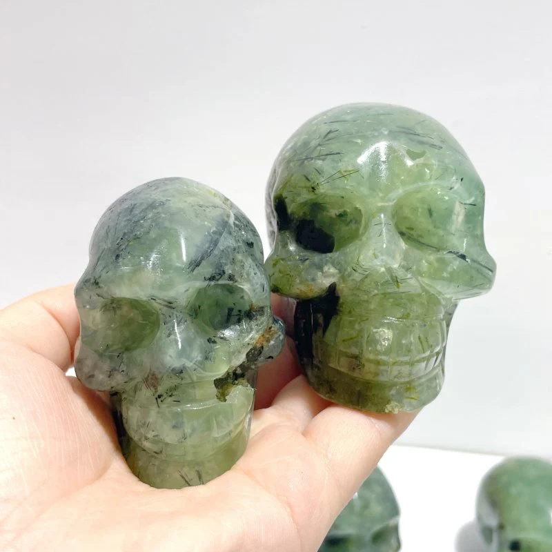 6 Pieces Green Prehnite Geode Skull Carving - Image 5