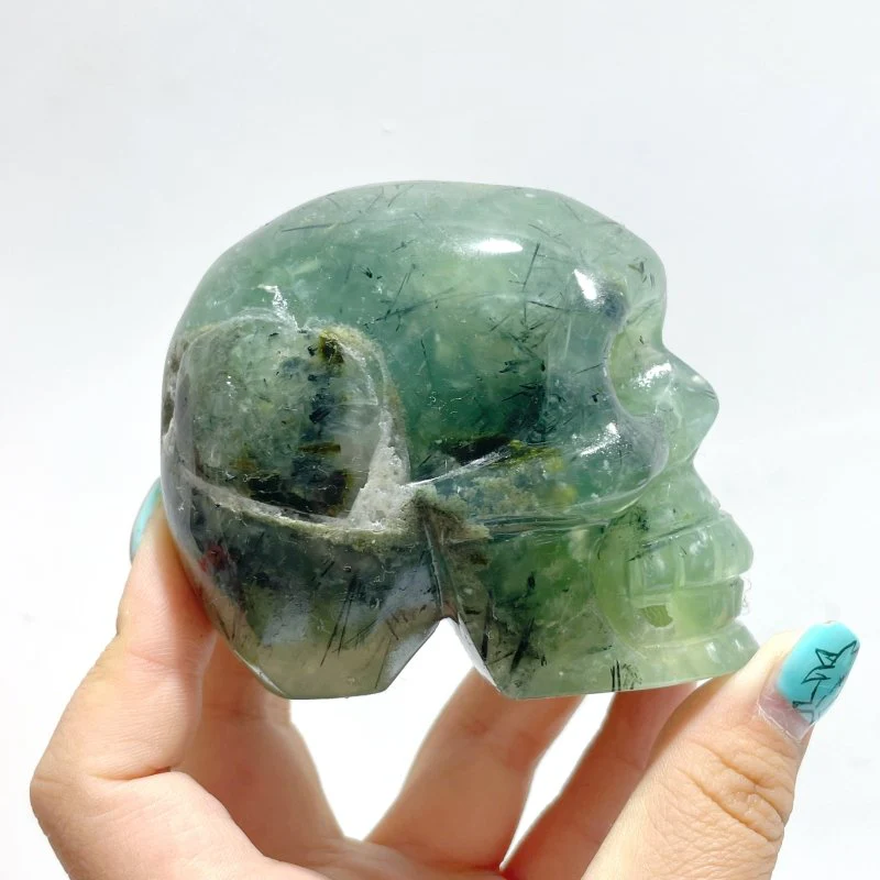6 Pieces Green Prehnite Geode Skull Carving - Image 6