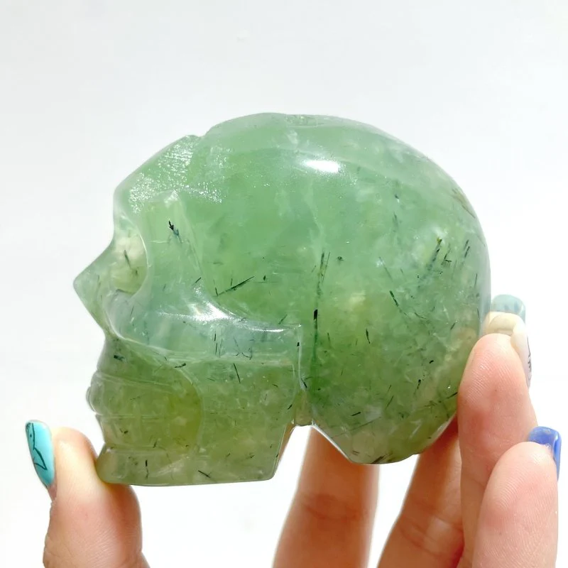 6 Pieces Green Prehnite Geode Skull Carving - Image 7