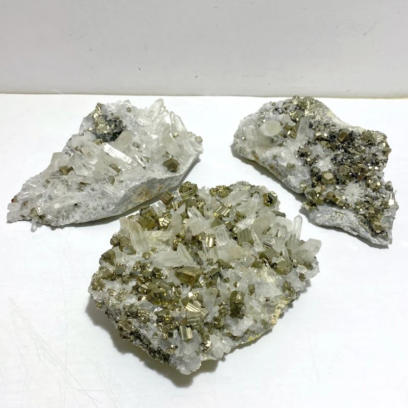 3 Pieces Large Pyrite Mixed Clear Quartz Cluster Specimen For Collection