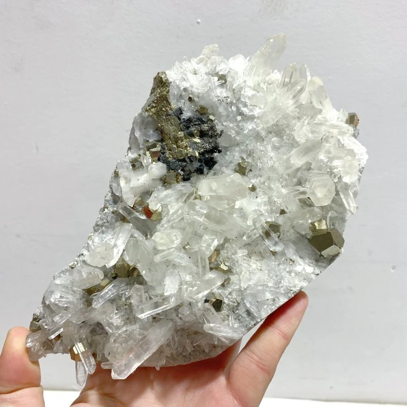 3 Pieces Large Pyrite Mixed Clear Quartz Cluster Specimen For Collection - Image 3