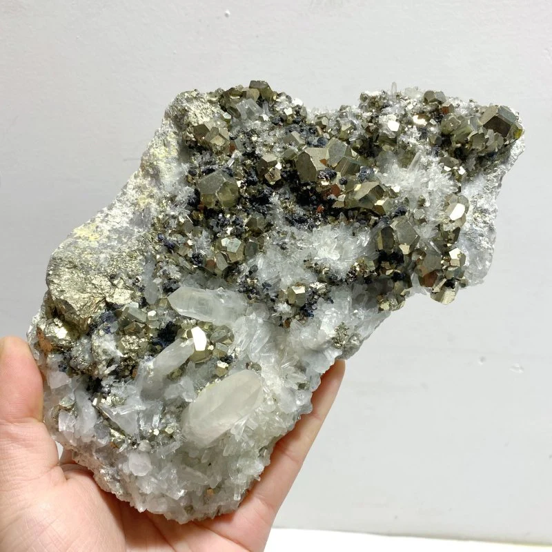 3 Pieces Large Pyrite Mixed Clear Quartz Cluster Specimen For Collection - Image 4