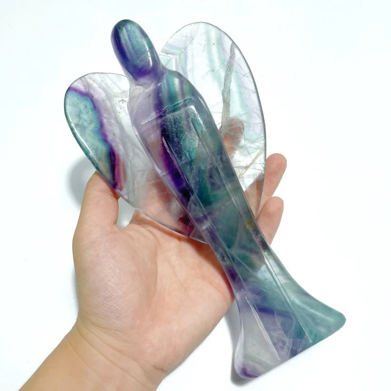 3 Pieces Large Rainbow Fluorite Angel Carving