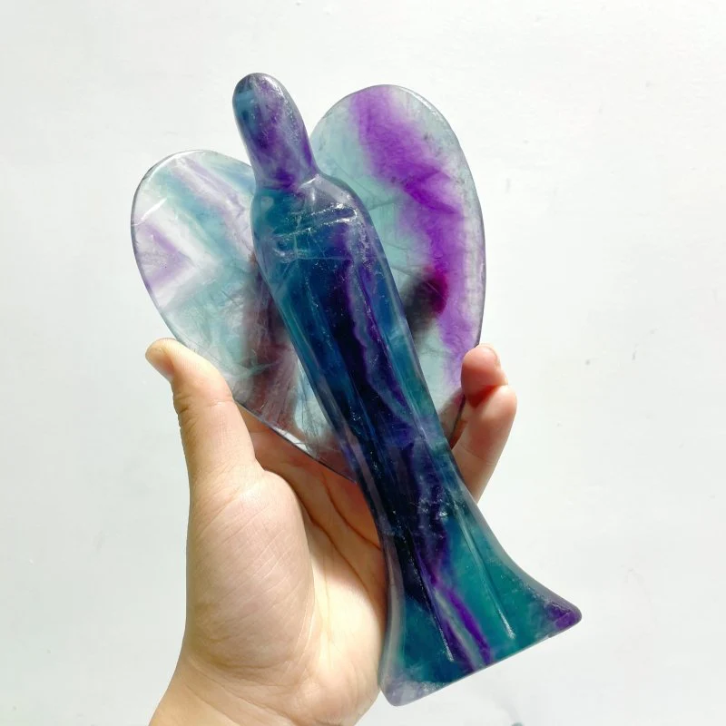 3 Pieces Large Rainbow Fluorite Angel Carving - Image 3