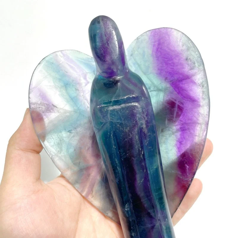 3 Pieces Large Rainbow Fluorite Angel Carving - Image 4