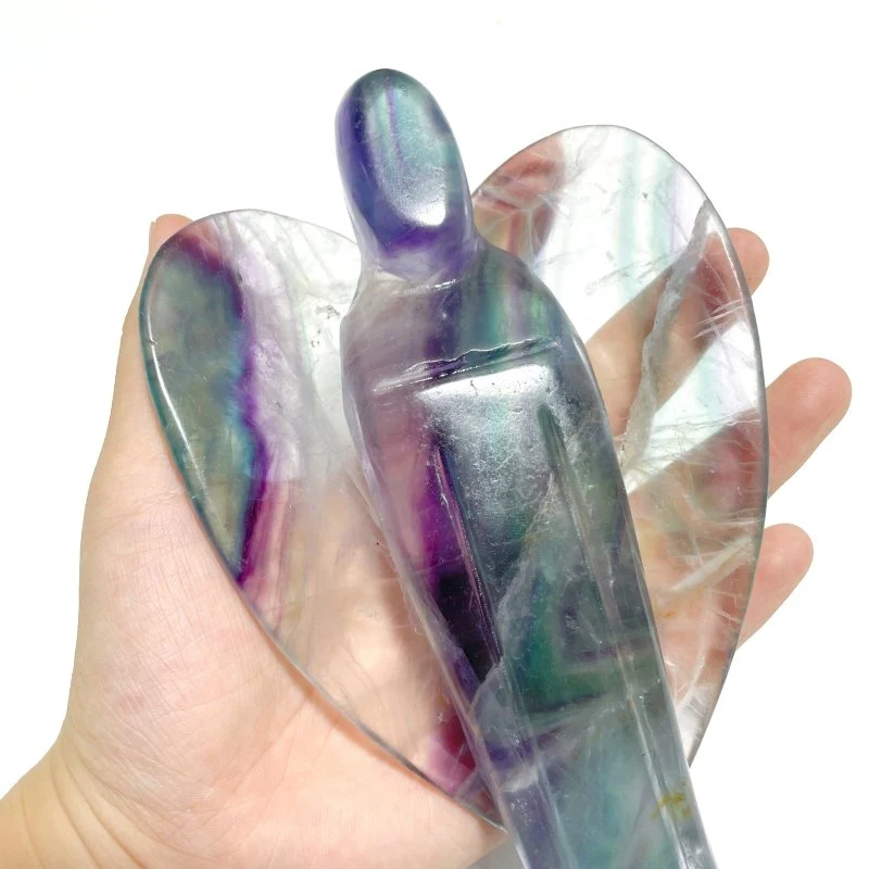 3 Pieces Large Rainbow Fluorite Angel Carving - Image 5