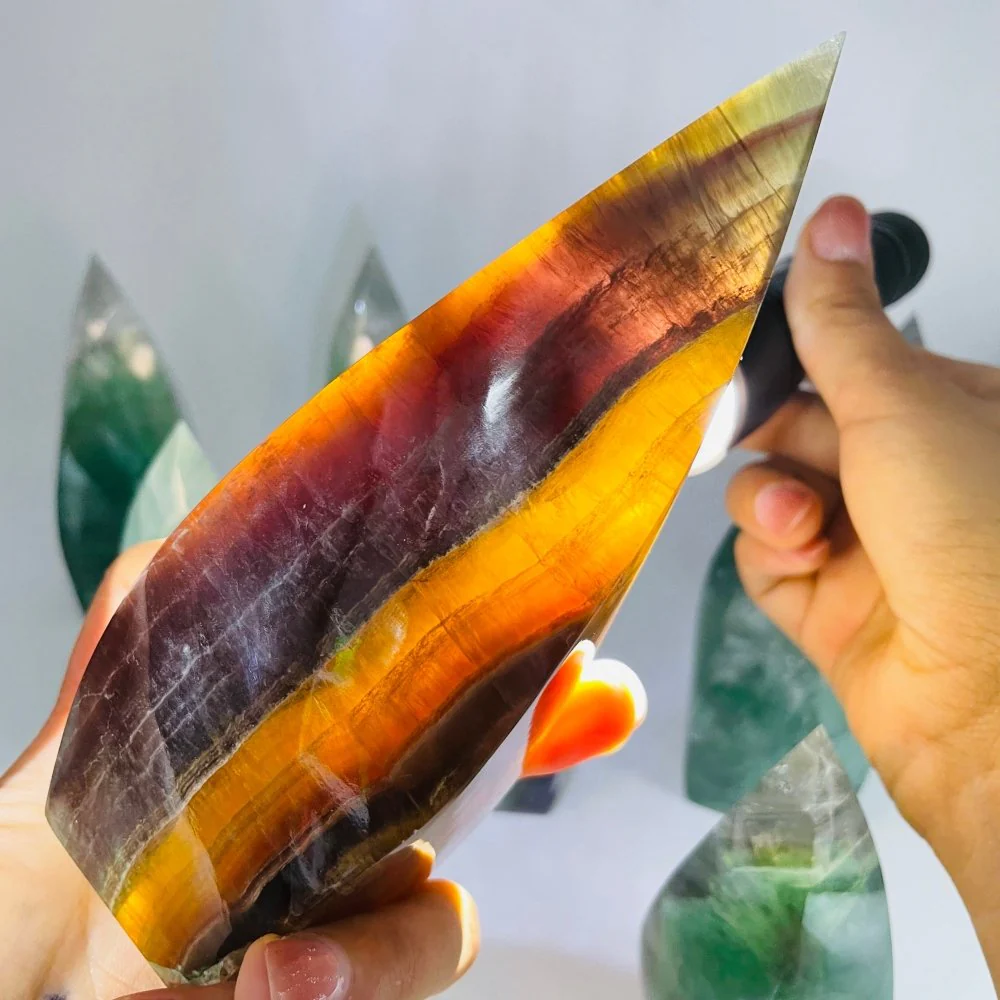 9 Pieces High Quality Large Rainbow Fluorite Flame Mixed Color - Image 3