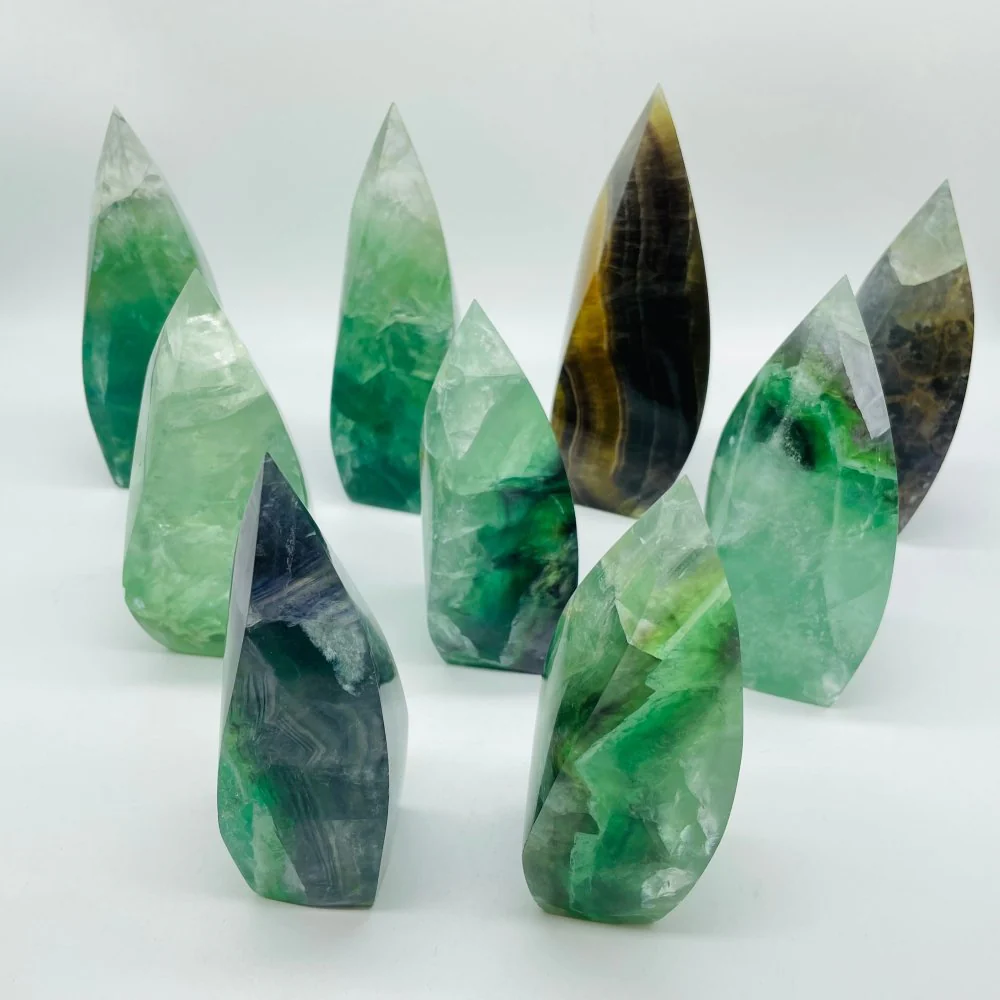 9 Pieces High Quality Large Rainbow Fluorite Flame Mixed Color - Image 6