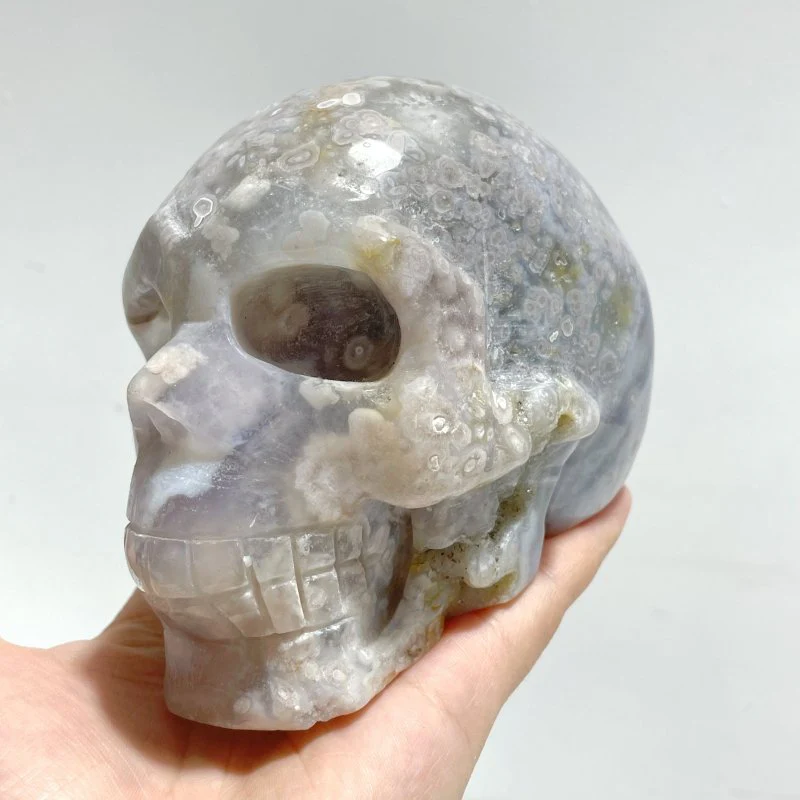 3 Pieces Large Sakura Flower Agate Skull Carving - Image 2