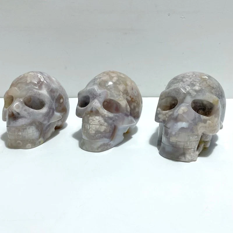 3 Pieces Large Sakura Flower Agate Skull Carving - Image 4