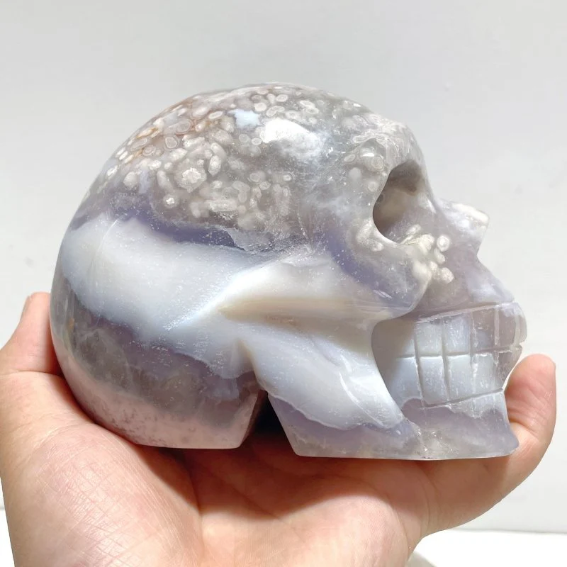 3 Pieces Large Sakura Flower Agate Skull Carving - Image 5