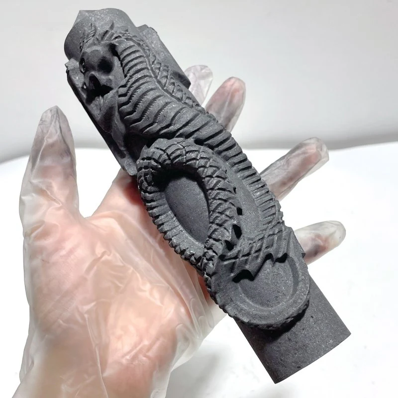 Large Shungite 7.4in Tower With Dragon Carving Wholesale - Image 2