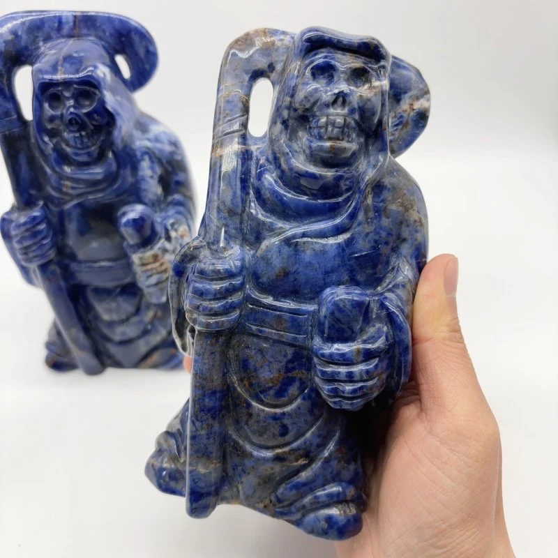 2 Pieces Large Sodalite Grim Reaper Sickle Carving - Image 5
