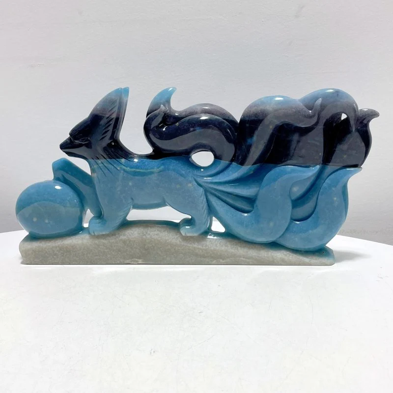 Large Trolleite Nine-tailed Fox Carving