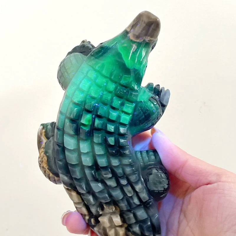 6 Pieces Large Volcanic Agate Crocodile Carving(UV-Reactive) - Image 2