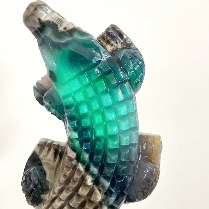 6 Pieces Large Volcanic Agate Crocodile Carving(UV-Reactive) - Image 3