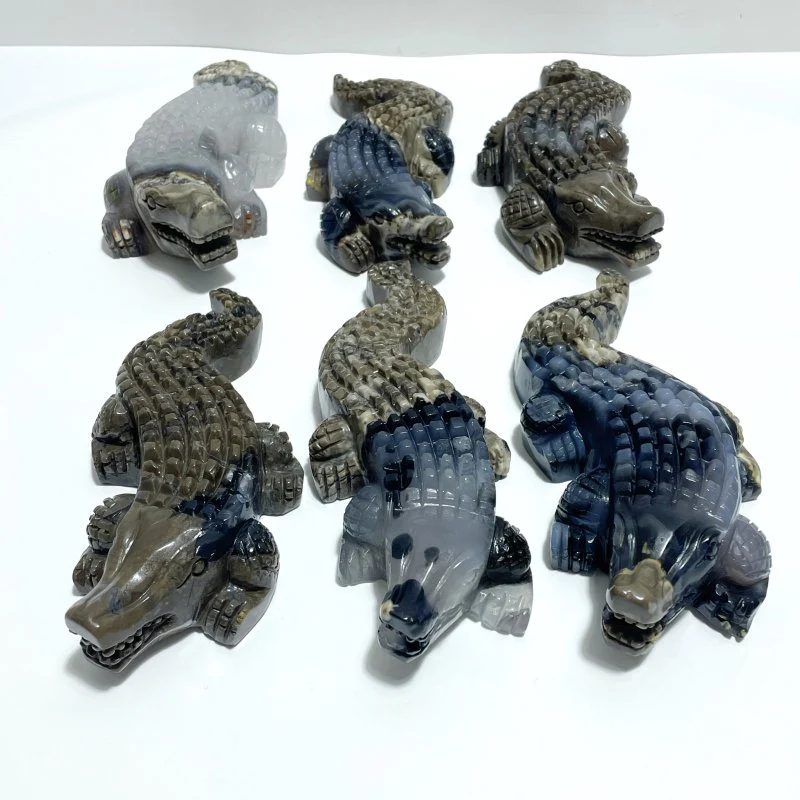 6 Pieces Large Volcanic Agate Crocodile Carving(UV-Reactive) - Image 5