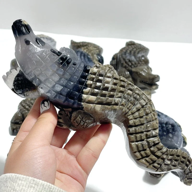 6 Pieces Large Volcanic Agate Crocodile Carving(UV-Reactive) - Image 6