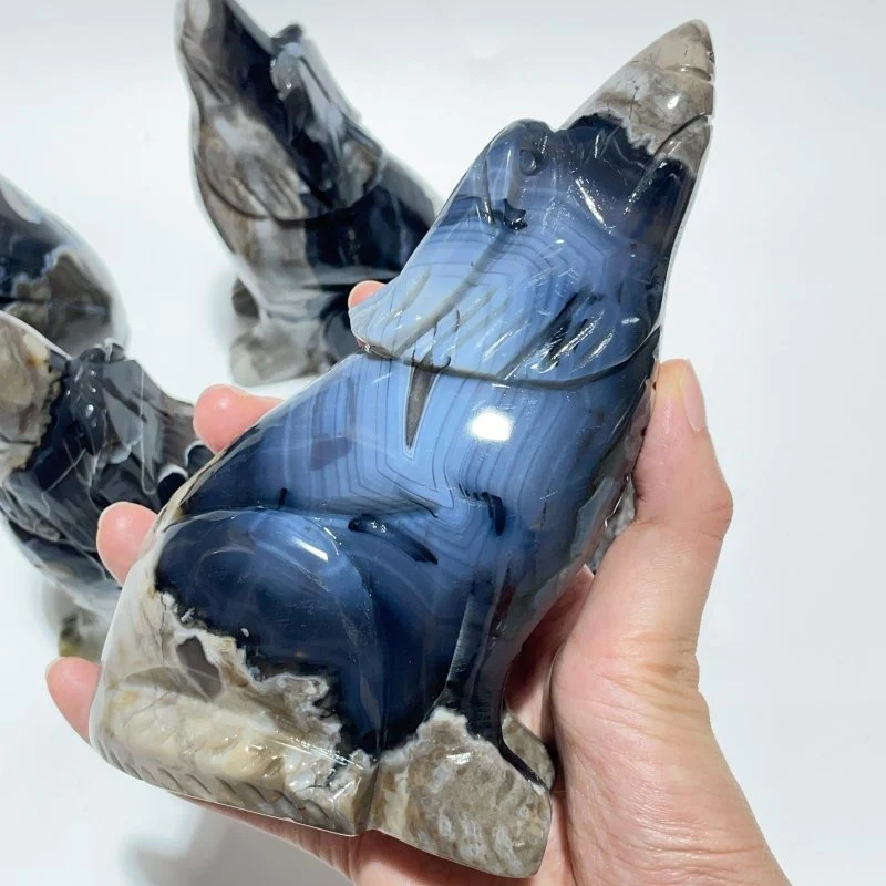 5 Pieces Large Volcanic Agate Wolf Carving(UV-Reactive) - Image 5