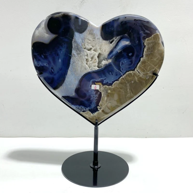 Large Geode Druzy Volcano Agate Heart With Stand (UV-Reactive) - Image 2
