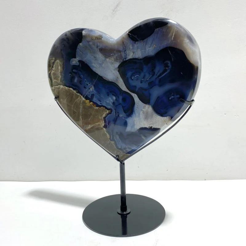 Large Geode Druzy Volcano Agate Heart With Stand (UV-Reactive) - Image 4