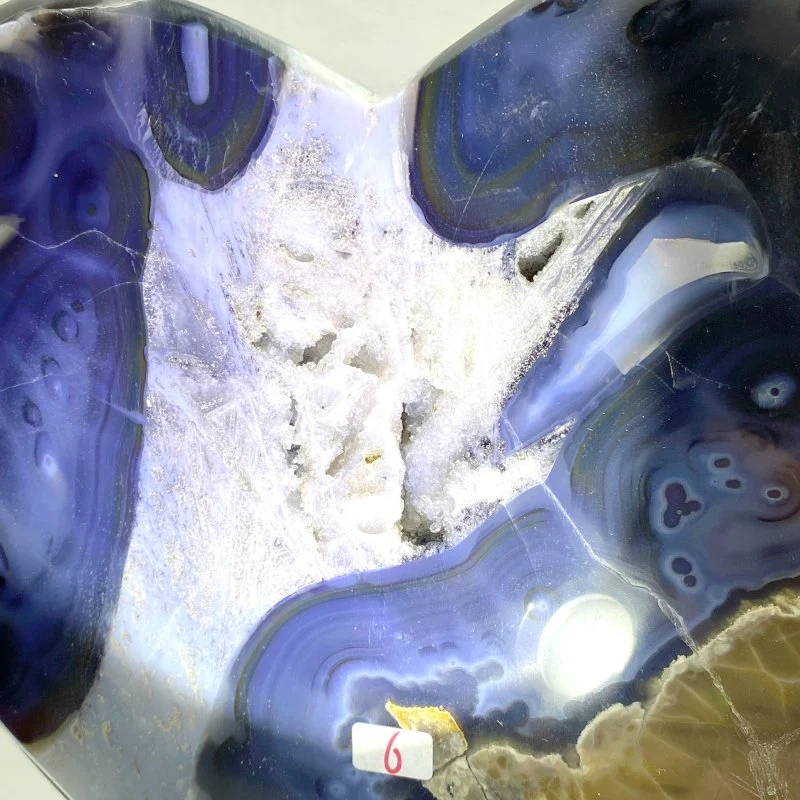 Large Geode Druzy Volcano Agate Heart With Stand (UV-Reactive) - Image 5