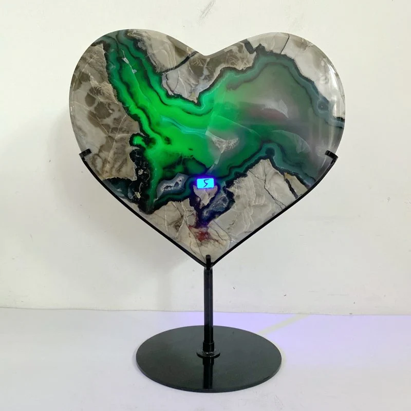 Large Geode Volcano Agate Heart With Stand (UV-Reactive)