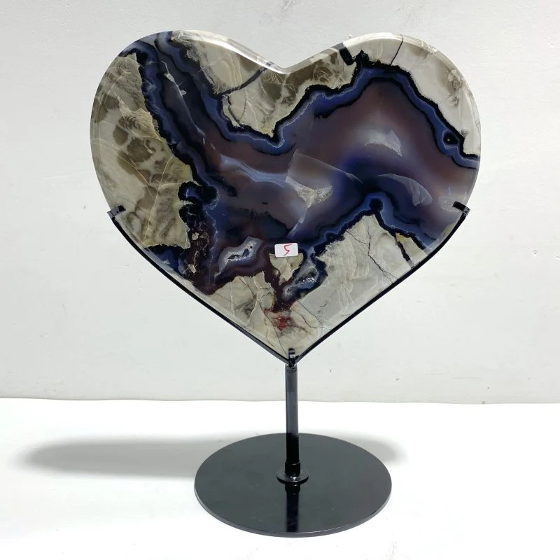 Large Geode Volcano Agate Heart With Stand (UV-Reactive) - Image 4