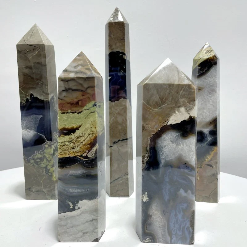 5 Pieces Large Volcano Agate Tower(UV-Reactive)