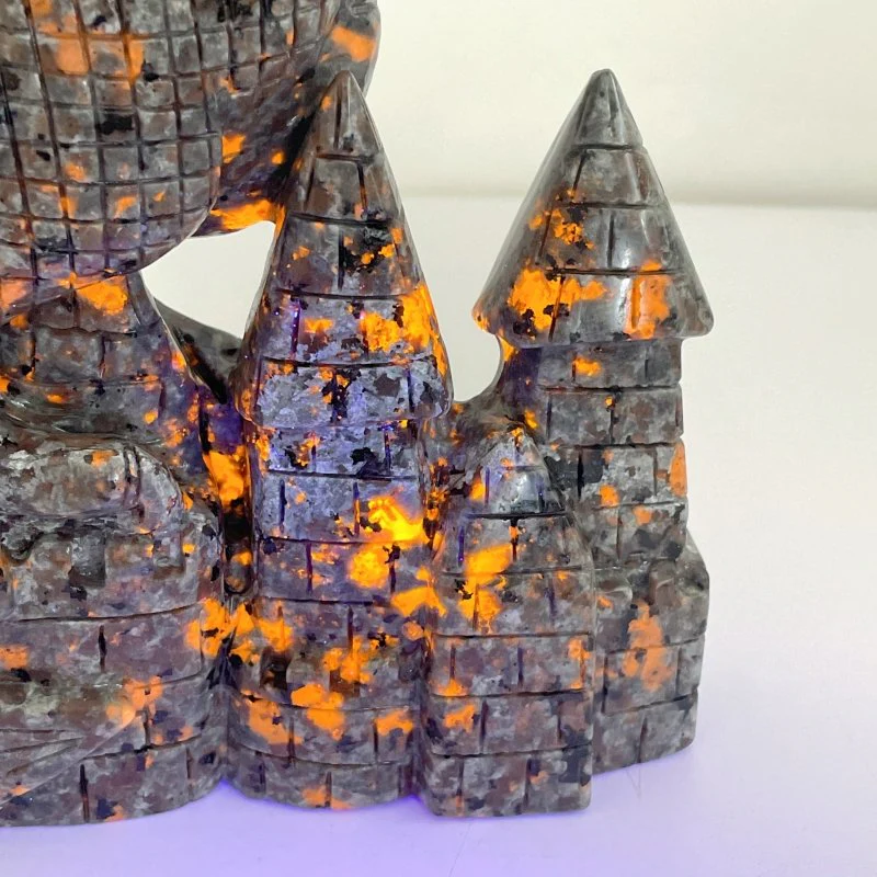 9.4in Unique Yooperlite Flying Dragon With Castle Carving (UV-Reactive) - Image 4