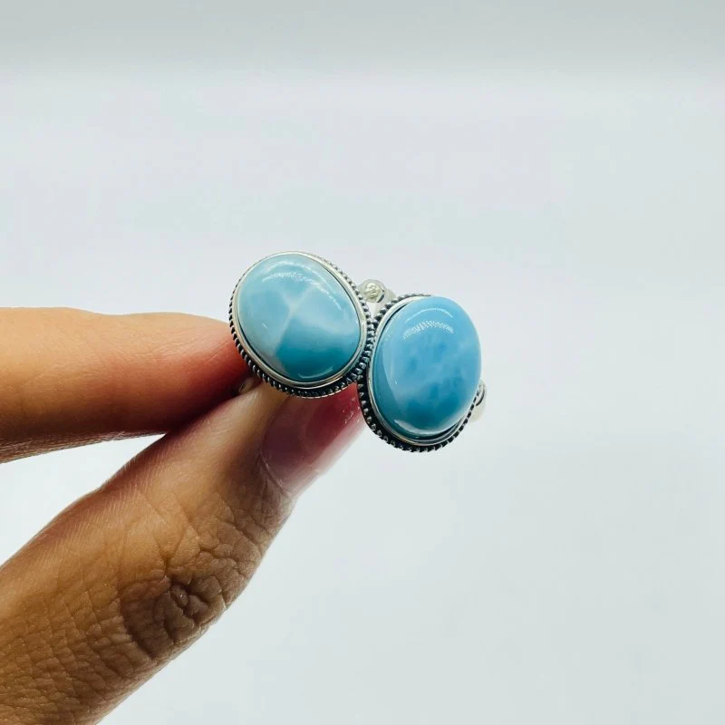8 Pieces Beautiful Larimar Different Styles 925 Sterling Silver Rings - Image 6
