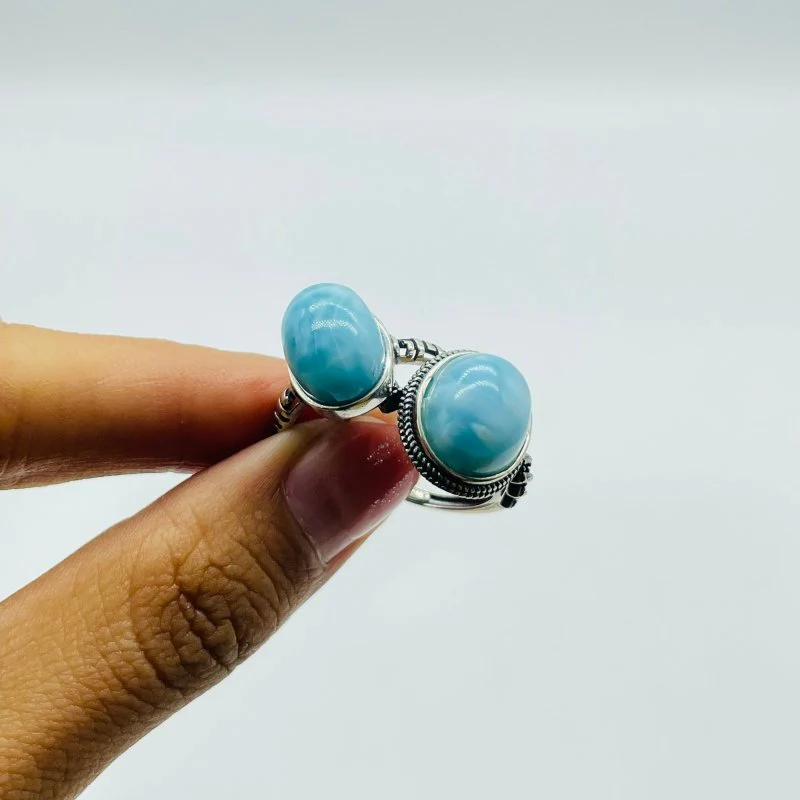 8 Pieces Beautiful Larimar Different Styles 925 Sterling Silver Rings - Image 7