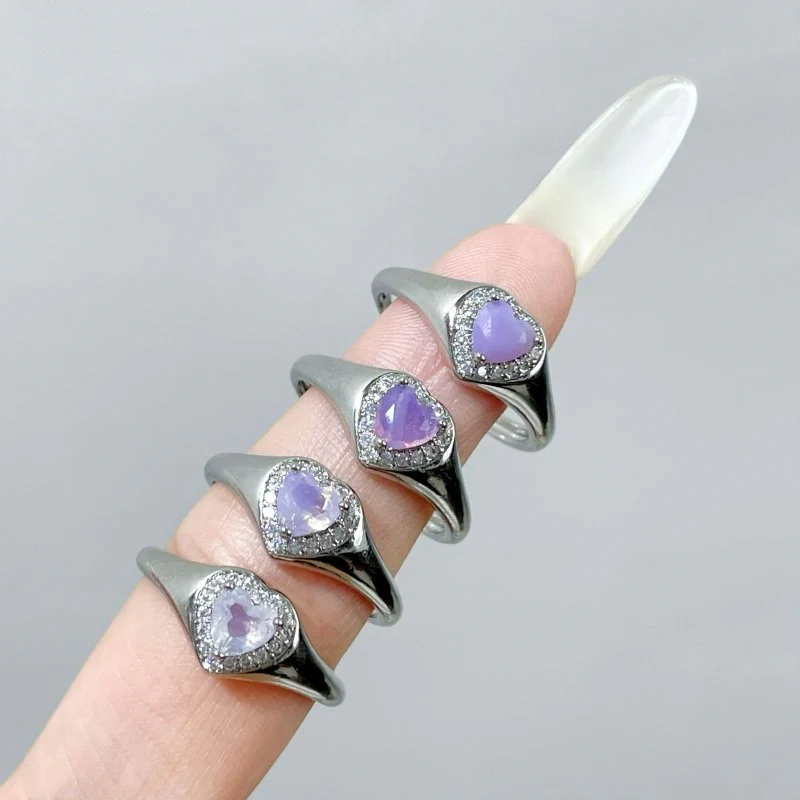 Lavender Quartz Scorolite Heart Cut Faceted Ring Wholesale