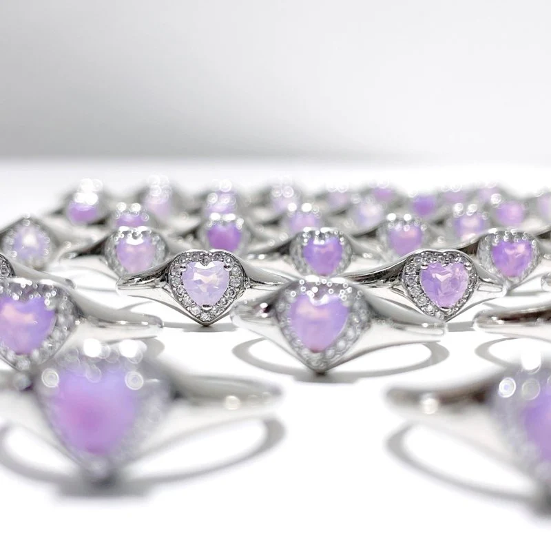 Lavender Quartz Scorolite Heart Cut Faceted Ring Wholesale - Image 2