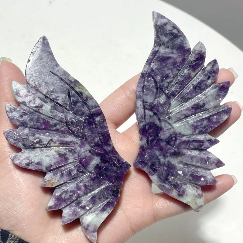 5 Pairs Lepidolite Angel Wing Carving With Stand - Image 5