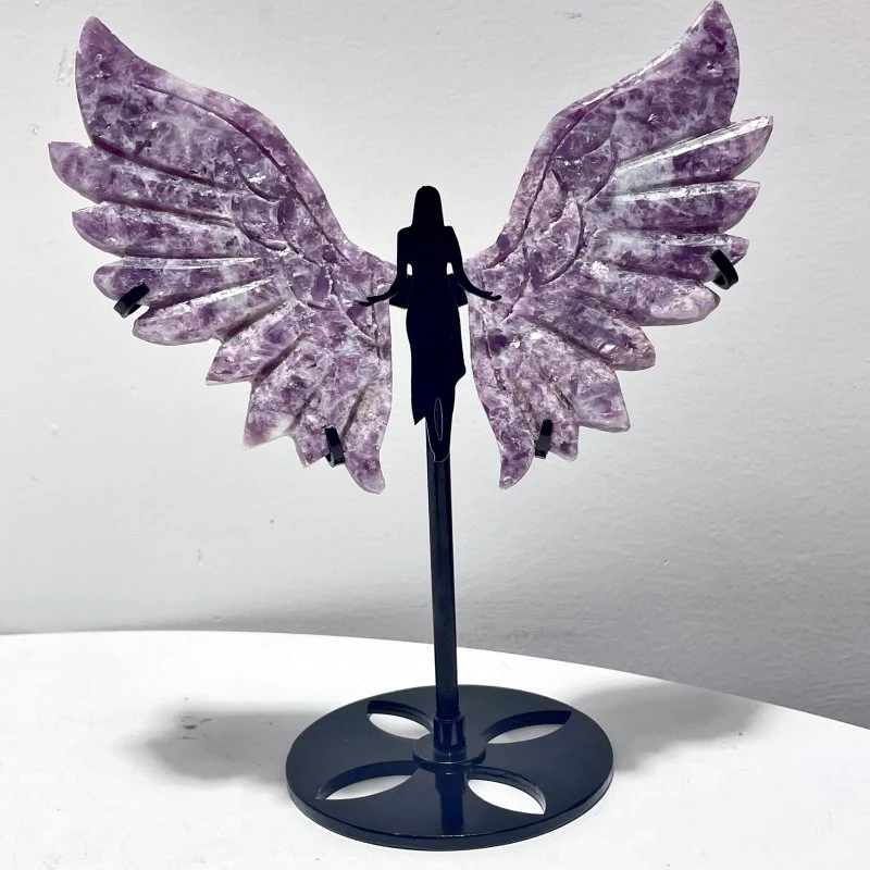 5 Pairs Lepidolite Angel Wing Carving With Stand - Image 8