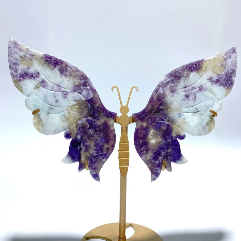 Lepidolite Butterfly Wing Carving With Stand - Image 2