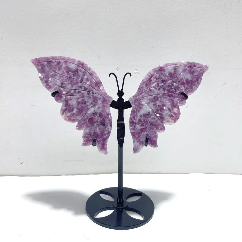 2 Pairs Lepidolite Butterfly Wing Carving With Stand - Image 3