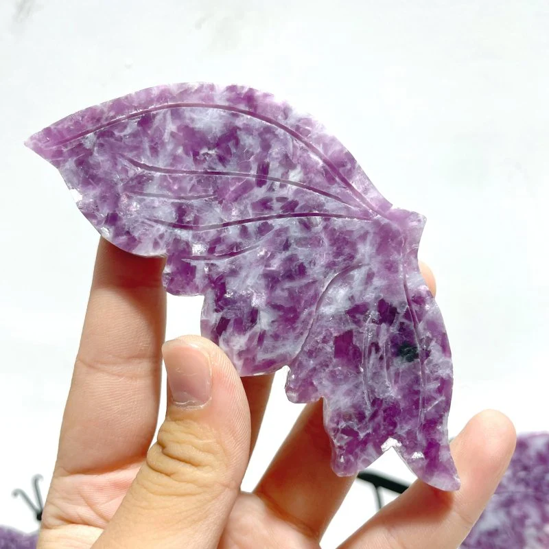2 Pairs Lepidolite Butterfly Wing Carving With Stand - Image 4