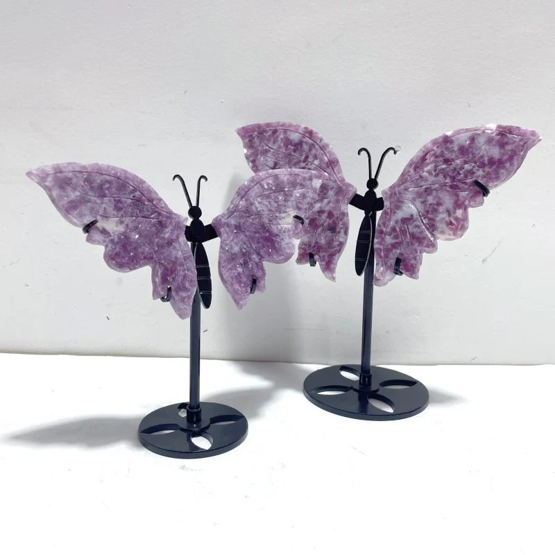 2 Pairs Lepidolite Butterfly Wing Carving With Stand - Image 6