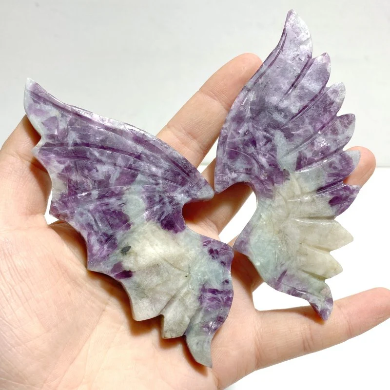 4 Pairs Spark Lepidolite Demon Angel Wing Carving With Stand - Image 3