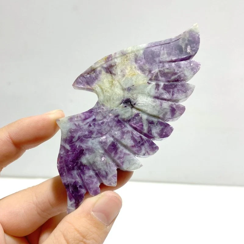 4 Pairs Spark Lepidolite Demon Angel Wing Carving With Stand - Image 4